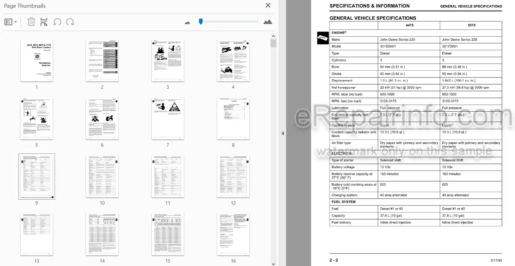 Photo 3 - John Deere 4475 5575 6675 7775 Technical Manual Skid Steer Loader TM1153