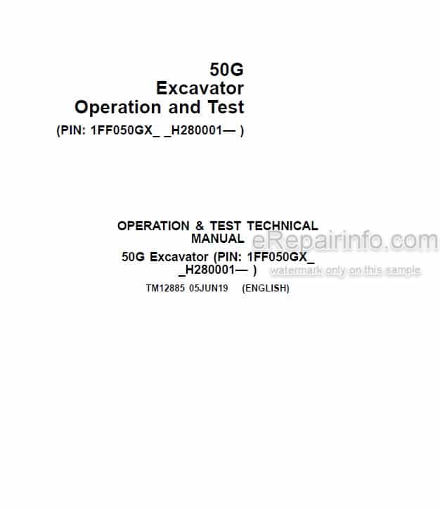 Photo 5 - John Deere 50G Operation And Test Manual Excavator TM12885