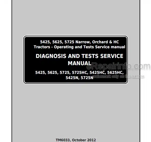 Photo 4 - John Deere 5425  5625 5725 5725HC 5425HC 5625HC 5425N 5725N Diagnosis And Tests Manual Tractor TM6033