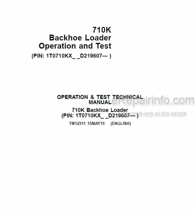Photo 5 - John Deere 710K Operation And Test Manual Backhoe Loader TM12511