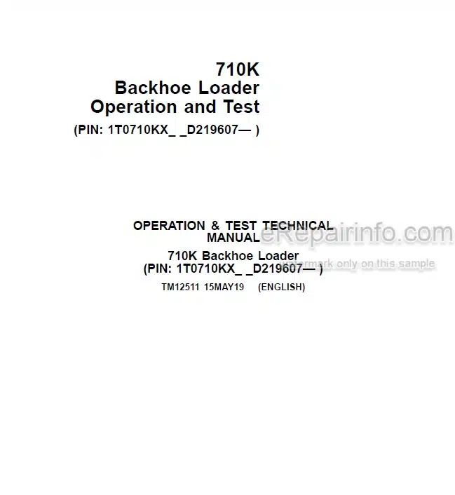 Photo 5 - John Deere 710K Operation And Test Manual Backhoe Loader TM12511