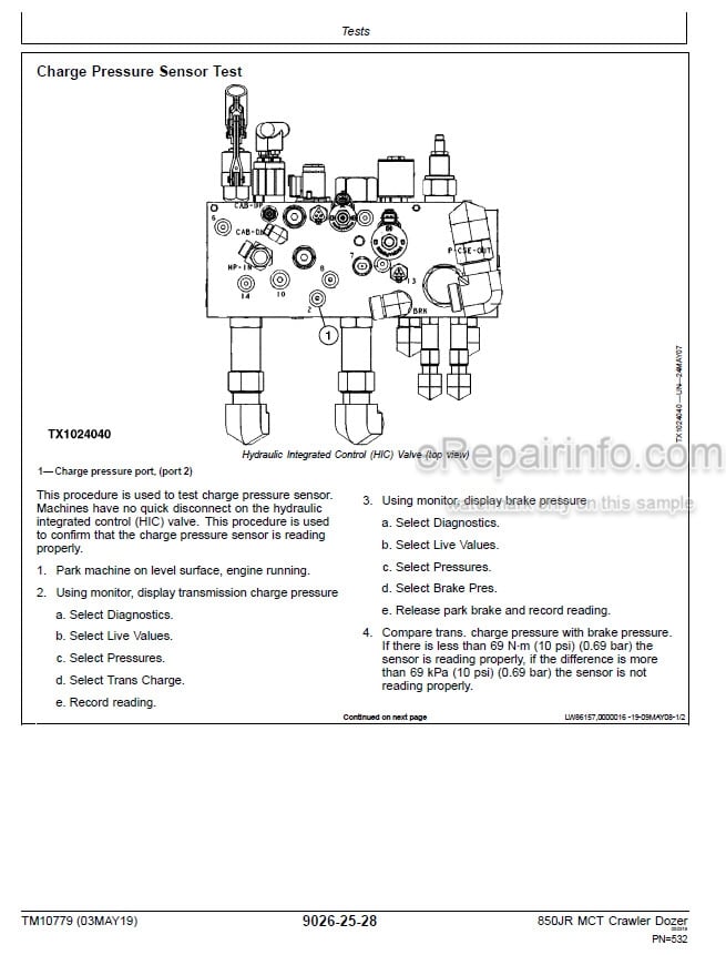 Photo 6 - John Deere 850JR Operation And Test Manual Crawler Dozer TM10779