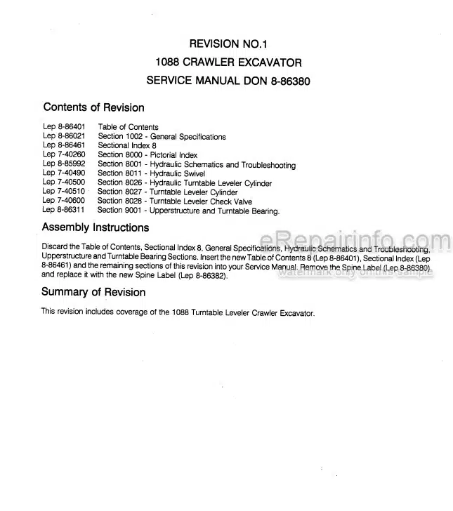 Photo 4 - Case 1088 Service Manual Crawler Excavator 8-86382