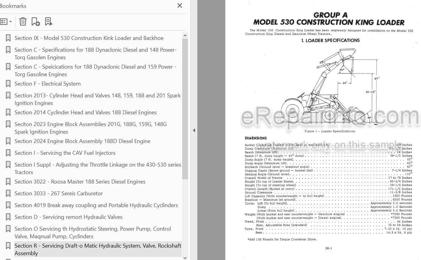 Photo 4 - Case 530 Service Manual Loader Backhoe 9-70011L