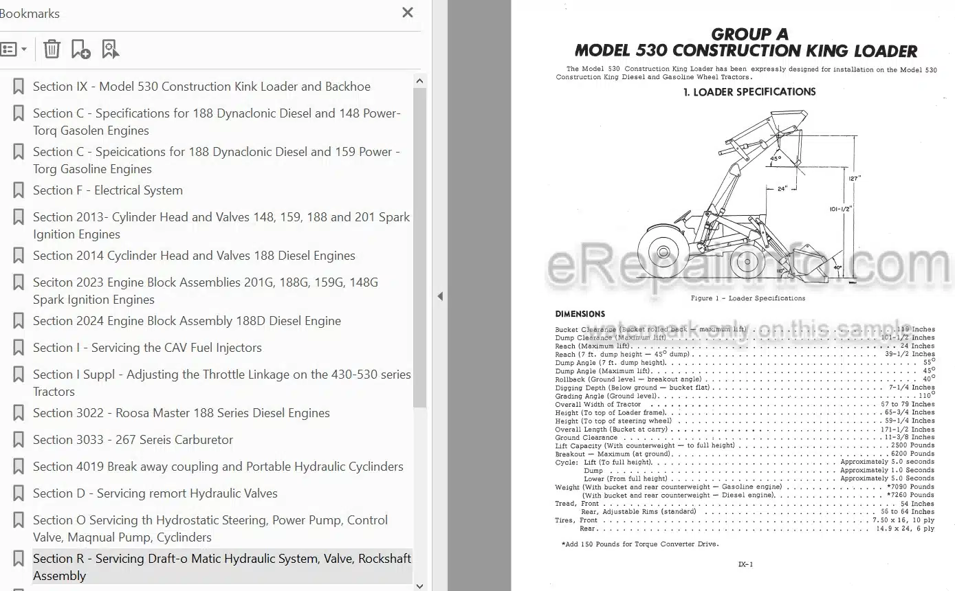 Photo 4 - Case 530 Service Manual Loader Backhoe 9-70011L