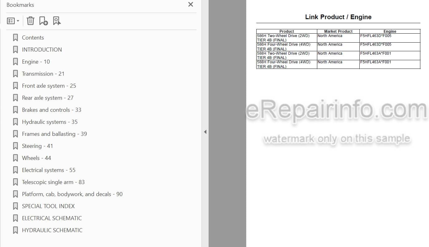 Photo 4 - Case 586H 588H Tier 4B Final Service Manual Rough Terrain Forklift 47821916