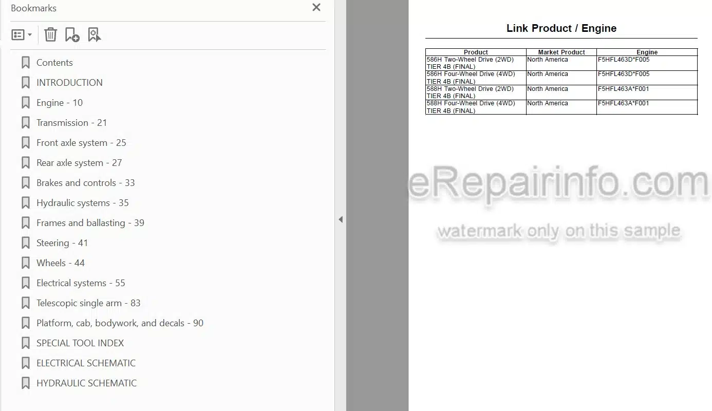 Photo 4 - Case 586H 588H Tier 4B Final Service Manual Rough Terrain Forklift 47821916