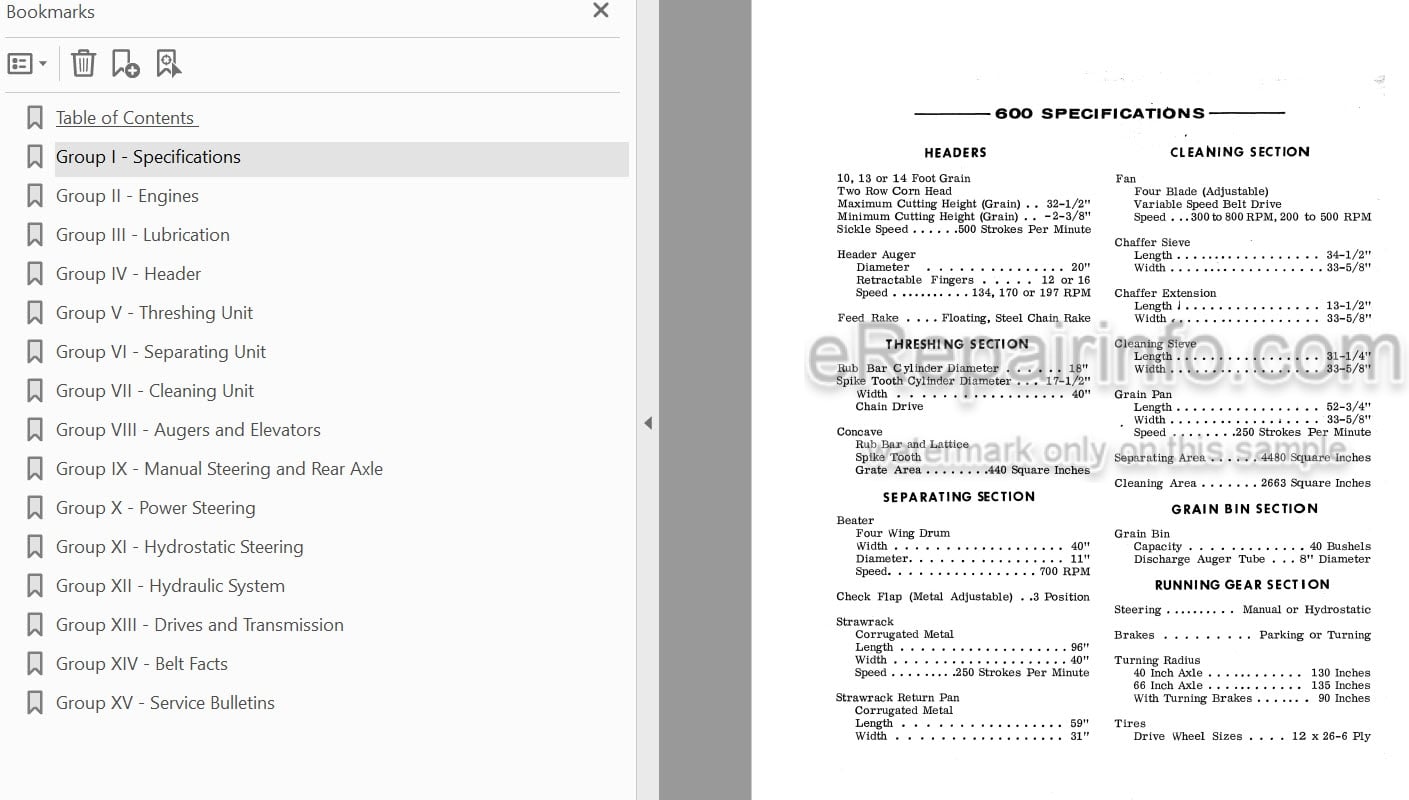 Photo 4 - Case 600 660 Service Manual Combine 9-63801