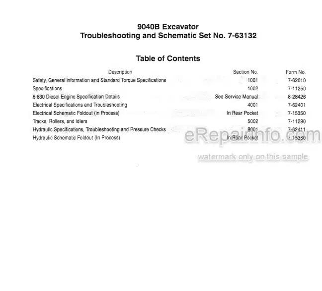 Photo 5 - Case 9040B Troubleshooting And Schematic Manual Excavator 7-63132