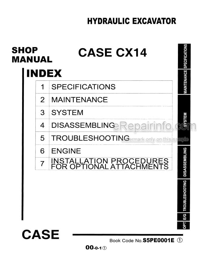 Photo 4 - Case CX14 Shop Manual Hydraulic Excavator S5PE0001E
