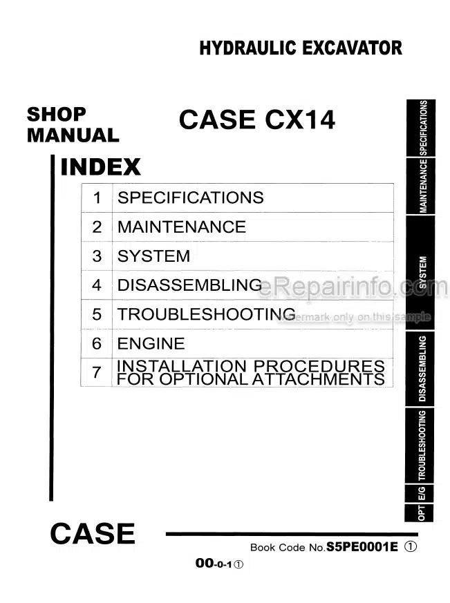 Photo 4 - Case CX14 Shop Manual Hydraulic Excavator S5PE0001E