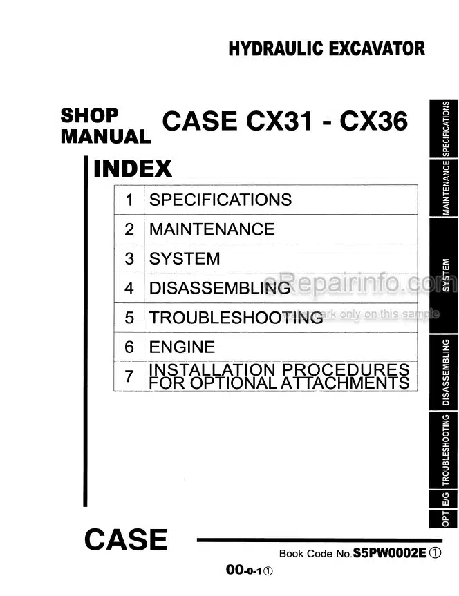 Photo 5 - Case CX31 CX36 Shop Manual Hydraulic Excavator S5PW0002E