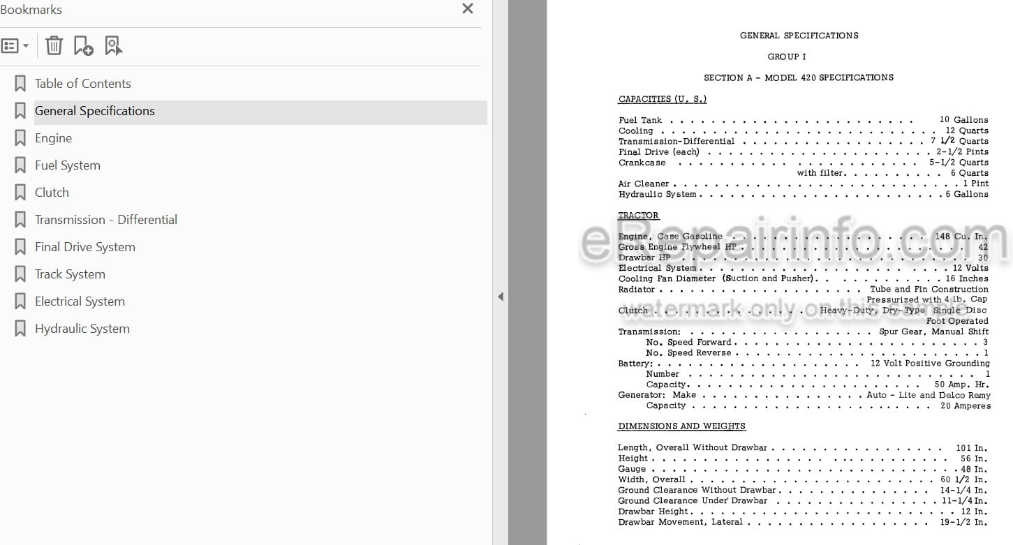 Photo 3 - Case Terratrac 420 Service Manual Crawler Dozer 9-70121