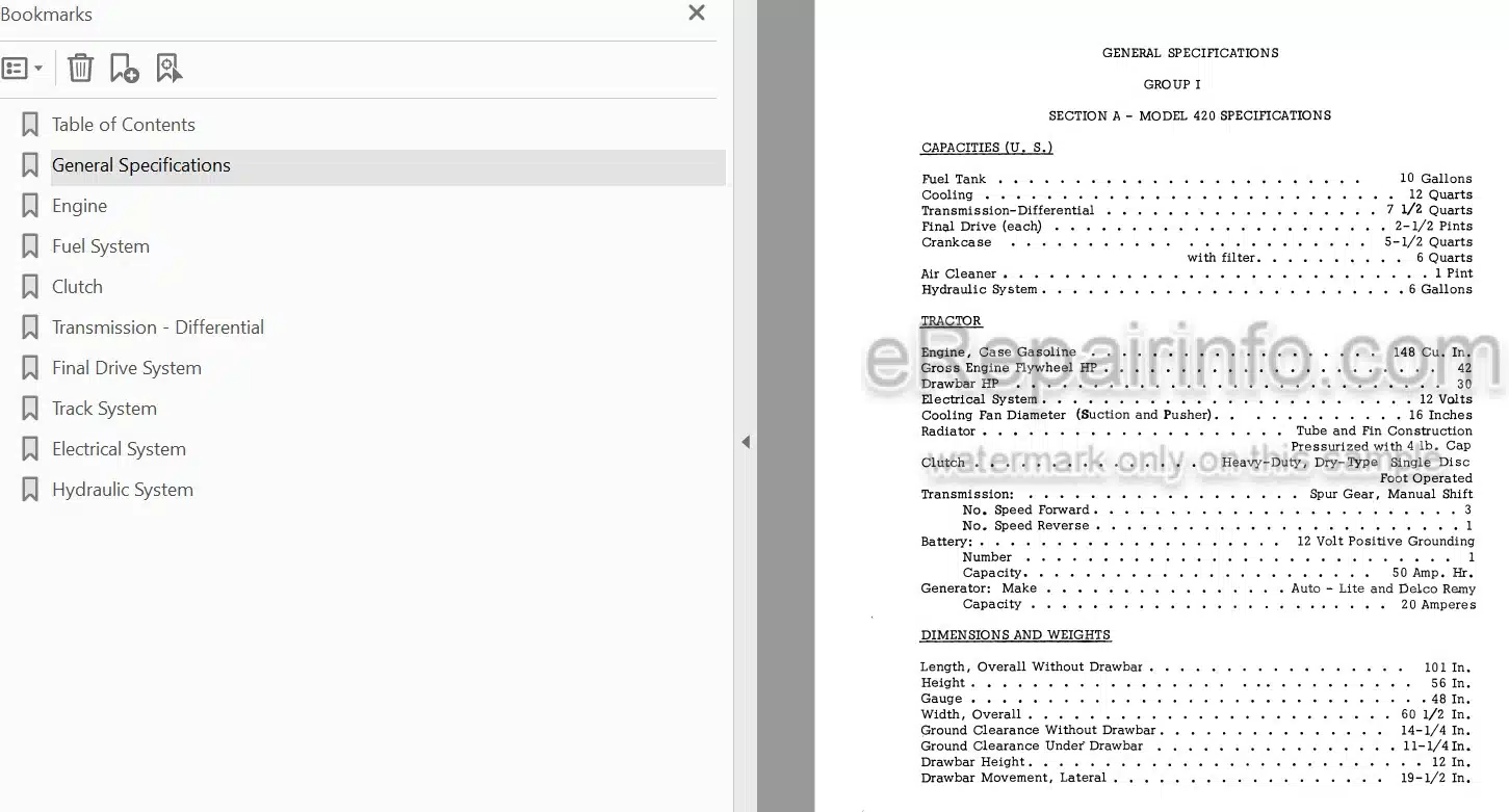 Photo 3 - Case Terratrac 420 Service Manual Crawler Dozer 9-70121