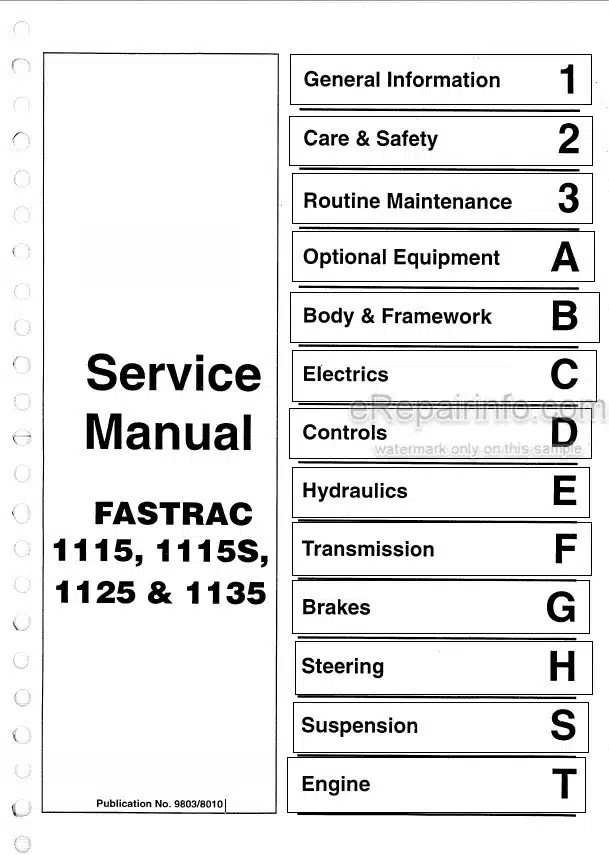 Photo 4 - JCB 1115 1115S 1125 1135 Fastrac Service Manual Tractor 9803-8010