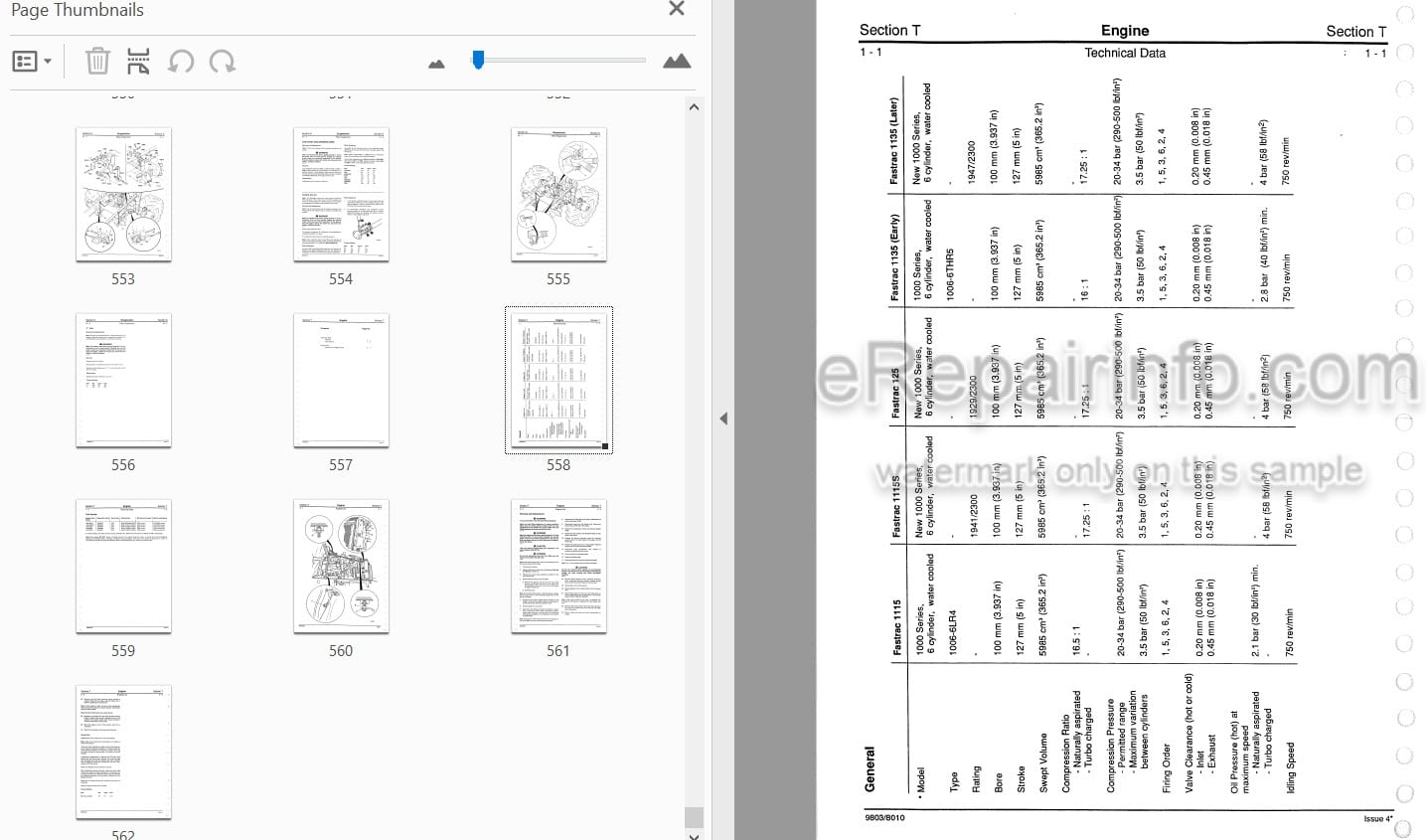 Photo 3 - JCB 1115 1115S 1125 1135 Fastrac Service Manual Tractor 9803-8010