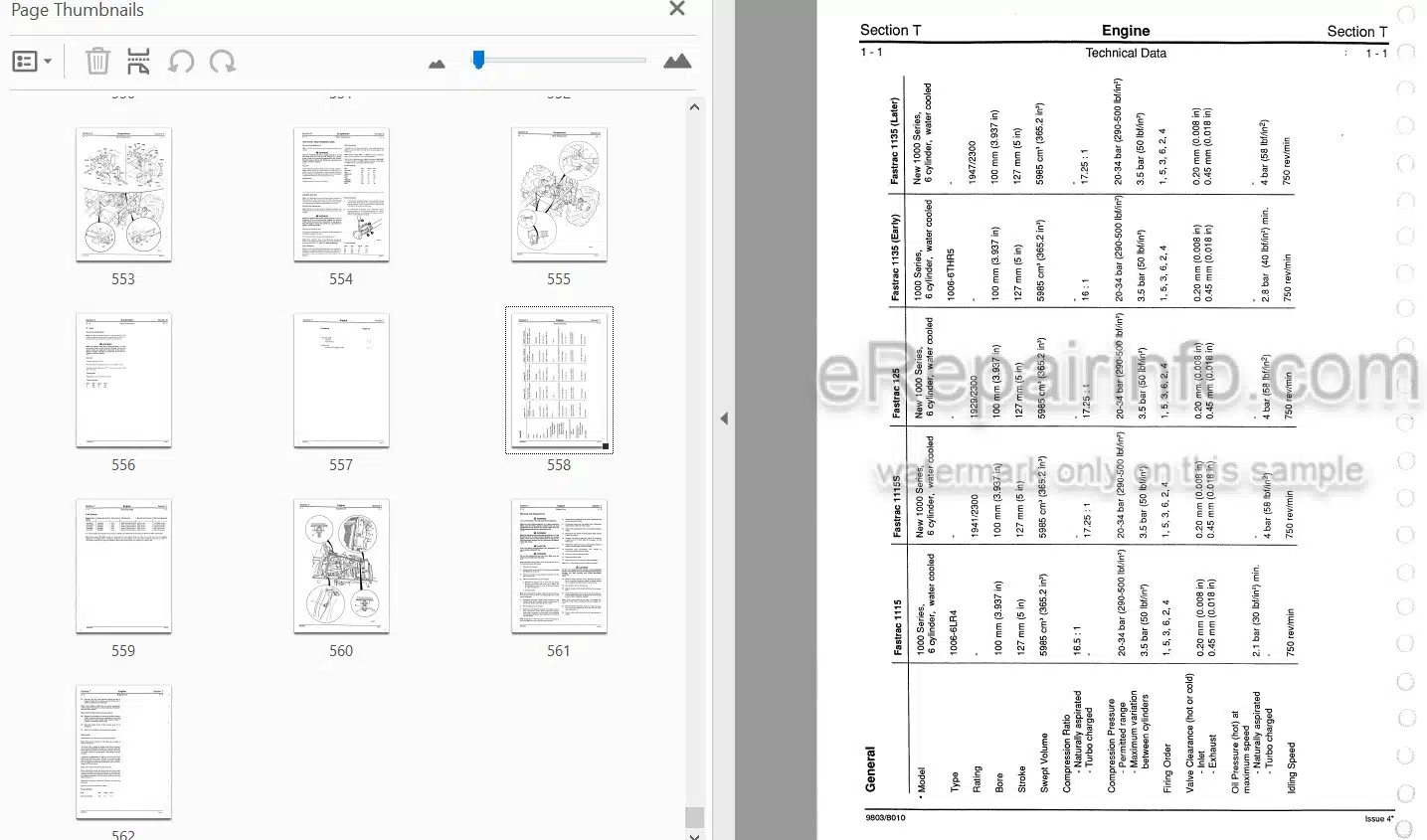 Photo 3 - JCB 1115 1115S 1125 1135 Fastrac Service Manual Tractor 9803-8010