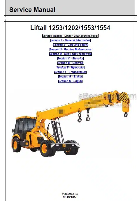 Photo 4 - JCB 1253 1202 1553 1554 Liftall Service Manual Pick And Carry Crane 9813-1650