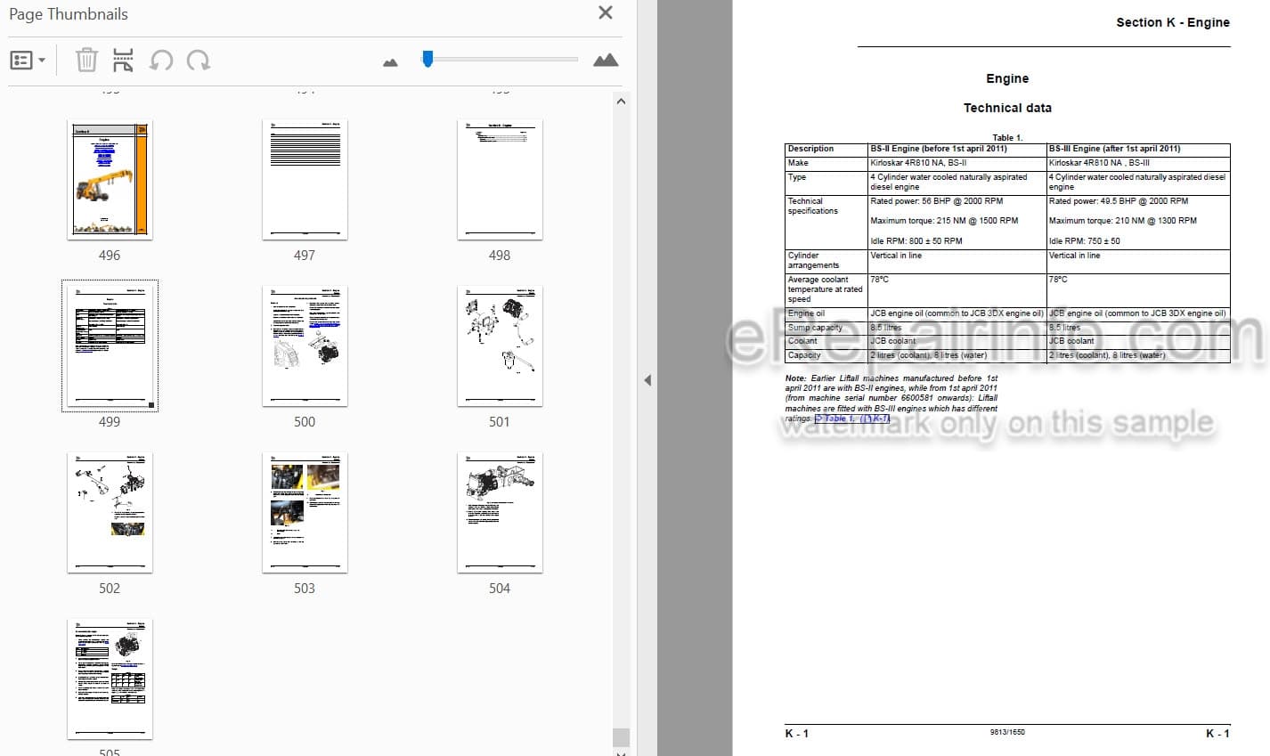 Photo 3 - JCB 1253 1202 1553 1554 Liftall Service Manual Pick And Carry Crane 9813-1650