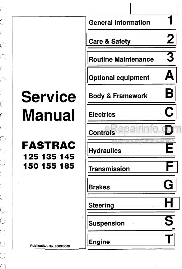 Photo 4 - JCB 125 135 145 150 155 185 Fastrac Service Manual Tractor 9803-8000