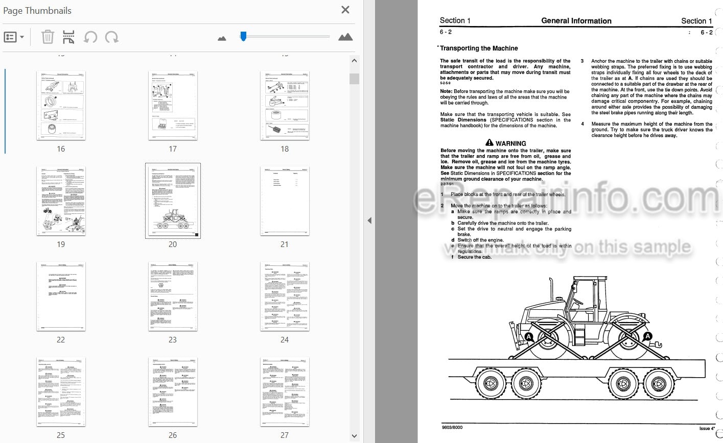 Photo 3 - JCB 125 135 145 150 155 185 Fastrac Service Manual Tractor 9803-8000