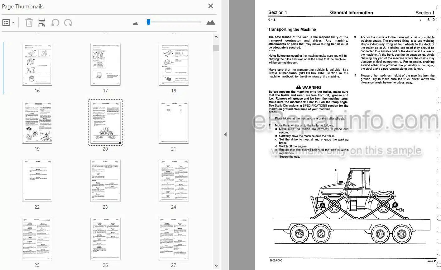 Photo 3 - JCB 125 135 145 150 155 185 Fastrac Service Manual Tractor 9803-8000