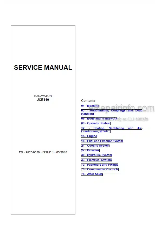Photo 5 - JCB 140 Service Manual Excavator 9823-0350