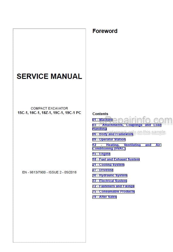 Photo 5 - JCB 15C-1 16C-1 18Z-1 19C-1 19C-1PC Service Manual Compact Excavator 9813-7900
