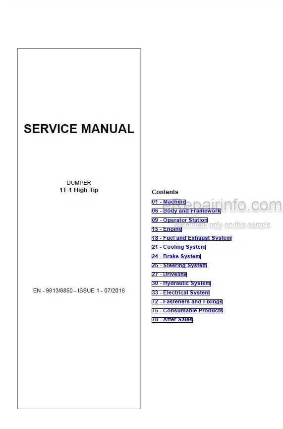 Photo 4 - JCB 1T-1 High Tip Service Manual Dumper 9813-8850
