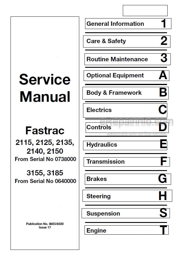 Photo 4 - JCB 2115 2125 2135 2140 2150 3155 3185 Fastrac Service Manual Tractor 9803-8020