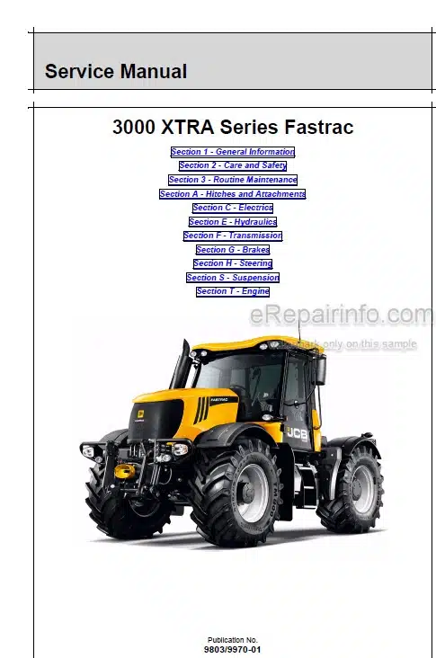 Photo 4 - JCB 3000XTRA Fastrac Service Manual Tractor 9803-9907