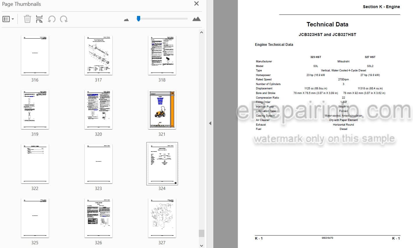 Photo 3 - JCB 323HST 327HST Service Manual Mower 9803-9470