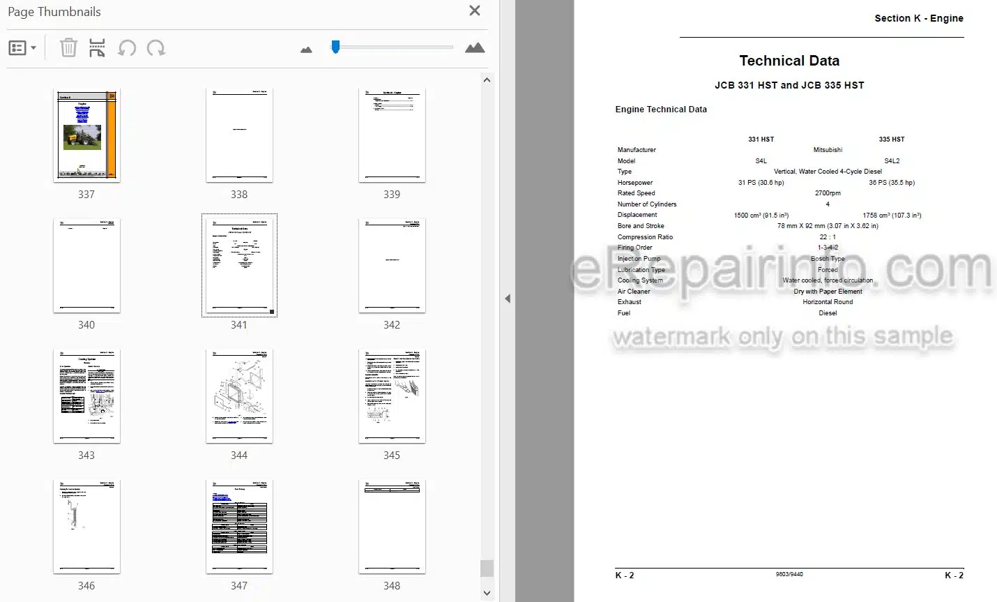 Photo 4 - JCB 331HST 335HST Service Manual Mower 9803-9440
