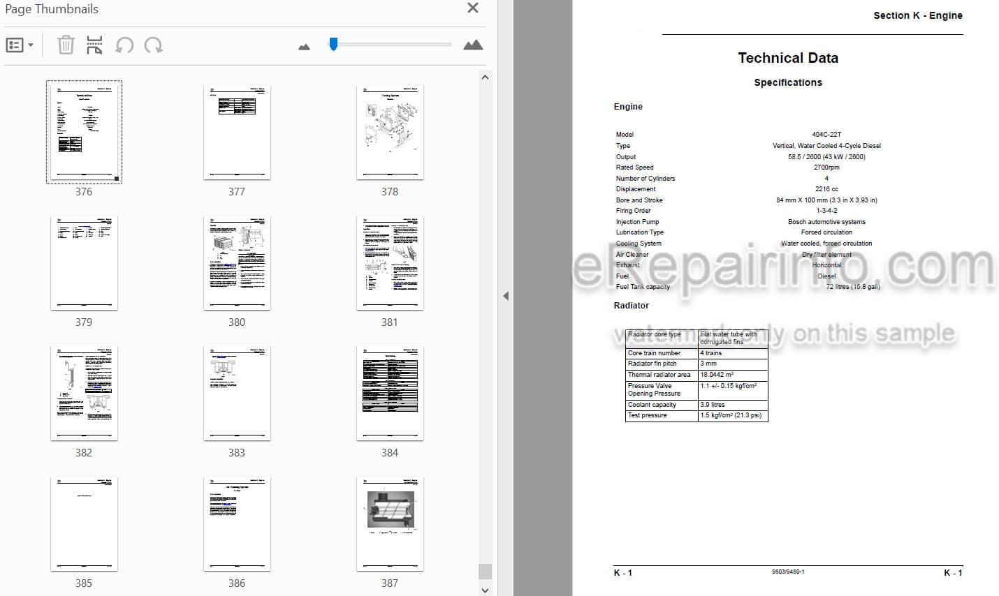 Photo 3 - JCB 354 360 Service Manual Tractor 9803-9480