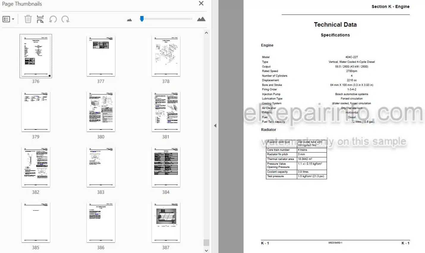 Photo 3 - JCB 354 360 Service Manual Tractor 9803-9480