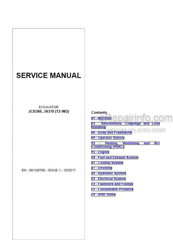 Photo 5 - JCB 380 JS370 T2 IND Service Manual Excavator 9813-8700