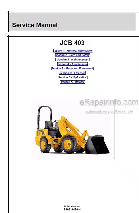 Photo 4 - JCB 403 Service Manual Wheel Loader 9803-9490