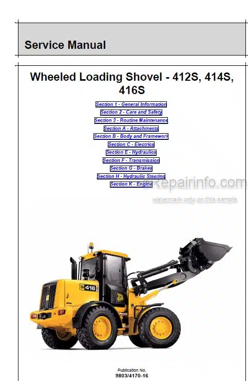 Photo 5 - JCB 412S 414S 416S Service Manual Wheel Loader 9803-4170