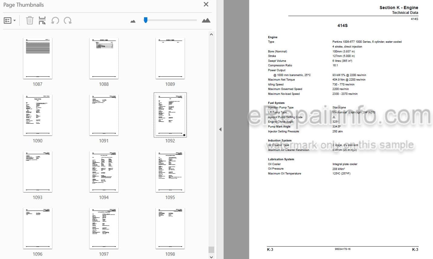 Photo 4 - JCB 412S 414S 416S Service Manual Wheel Loader 9803-4170