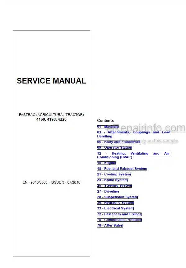 Photo 5 - JCB 4160 4190 4220 Fastrac Service Manual Tractor 9813-3600