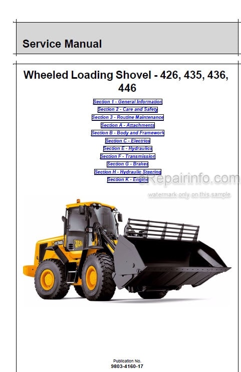 Photo 4 - JCB 426 427 435 436 437 446 Service Manual Wheel Loader 9803-4160