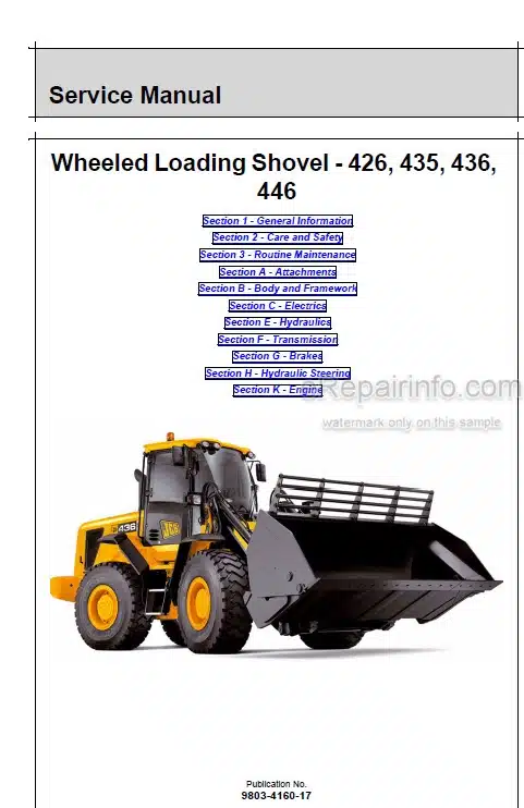 Photo 4 - JCB 426 427 435 436 437 446 Service Manual Wheel Loader 9803-4160
