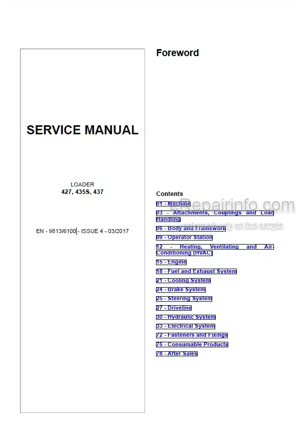 Photo 5 - JCB 427 435S 437 Service Manual Wheel Loader 9813-6100