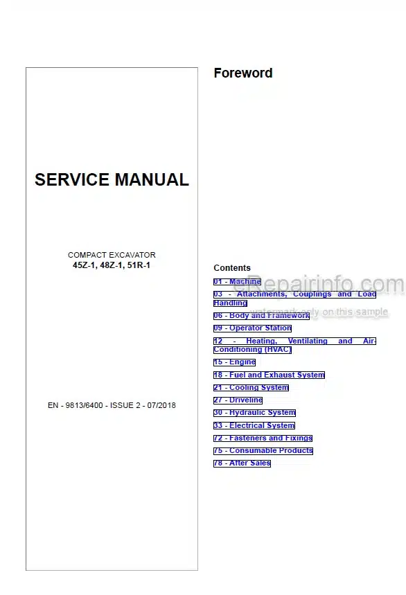 Photo 4 - JCB 45Z-1 48Z-1 51R-1 Service Manual Compact Excavator 9813-6400