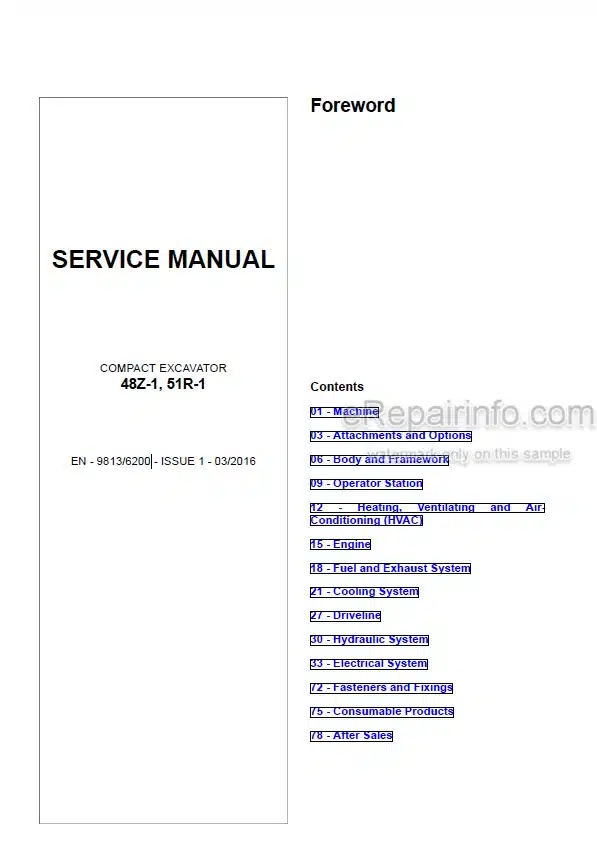 Photo 5 - JCB 48Z-1 51R-1 Service Manual Compact Excavator 9813-6200