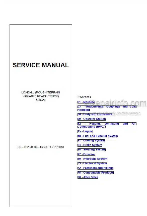 Photo 4 - JCB 505-20 Loadall Service Manual Telescopic Handler 9823-0300