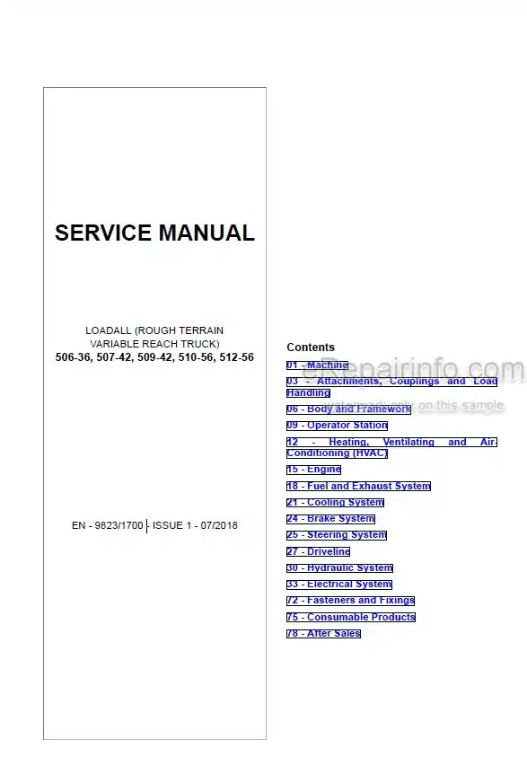 Photo 5 - JCB 506-36 507-42 509-42 510-56 512-56 Loadall Service Manual Telescopic Handler 9823-1700