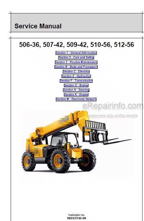 Photo 5 - JCB 506-36 507-42 509-42 510-56 512-56 Service Manual Telescopic Handler 9803-3740-08