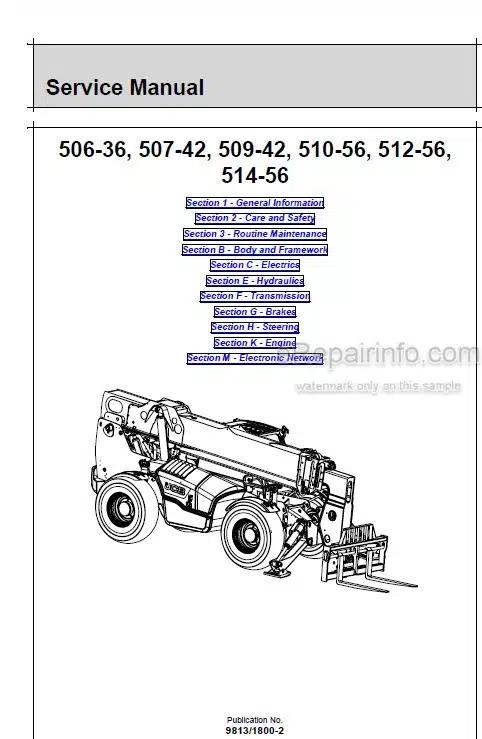Photo 4 - JCB 506-36 507-42 509-42 510-56 512-56 514-56 Service Manual Telescopic Handler 9813-1800
