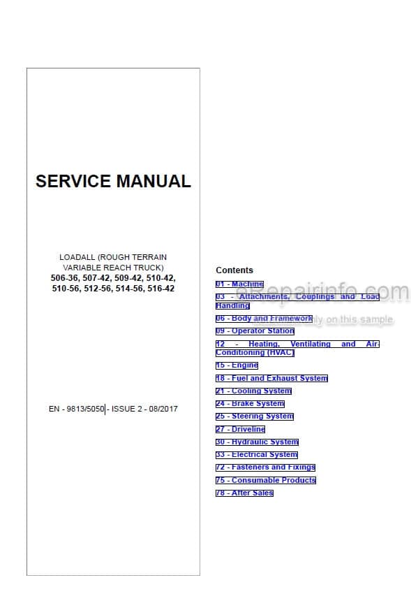 Photo 5 - JCB 506-36 507-42 509-42 510-42 510-56 512-56 514-56 516-42 Loadall Service Manual Telescopic Handler 9813-5050